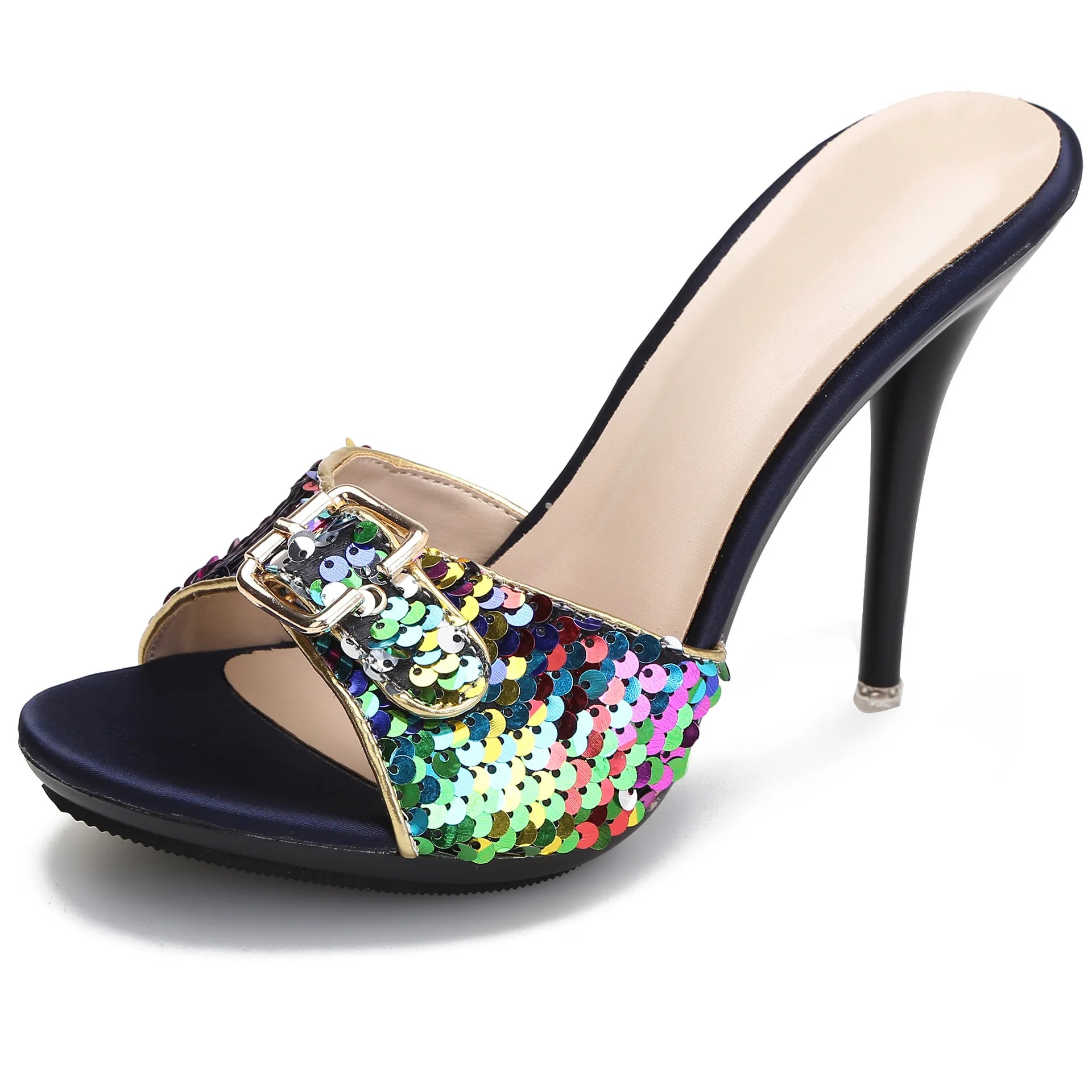 Open Toe High Heeled Slippers Buckle Sandals
