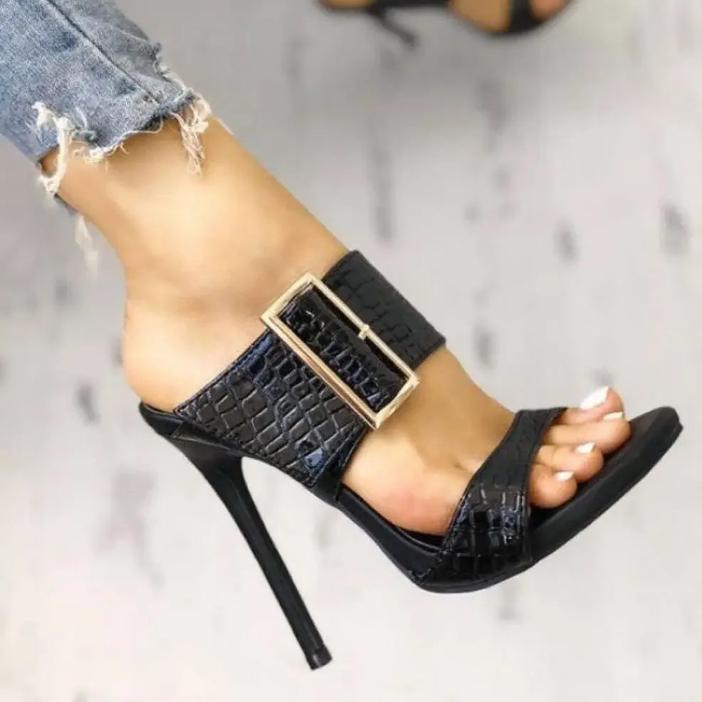 Open Toe High Heeled Slippers Buckle Sandals