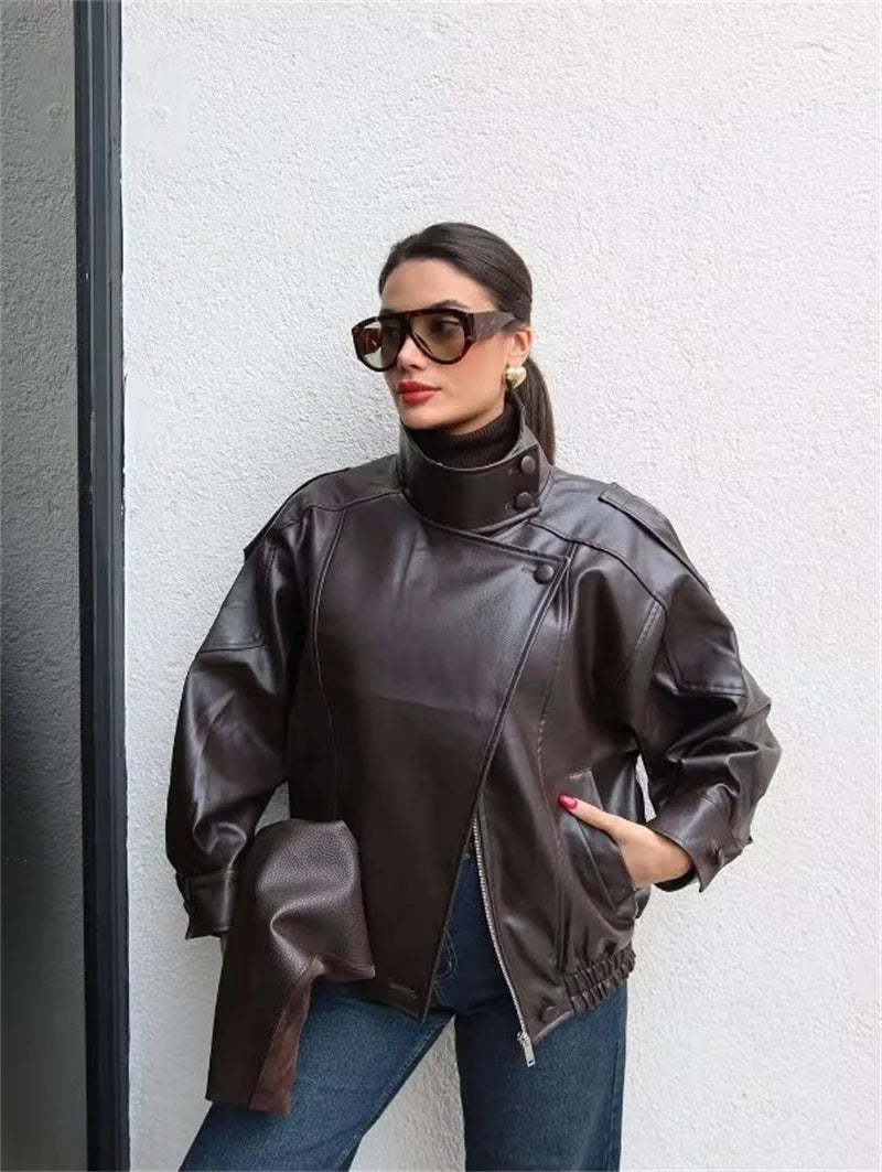 Pebble Faux Leather Jacket Motorcycle Style