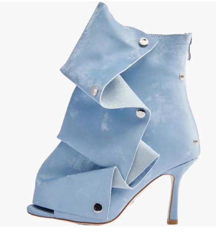 Plaid Pleated Mid Leg Fish Mouth Cool Boots