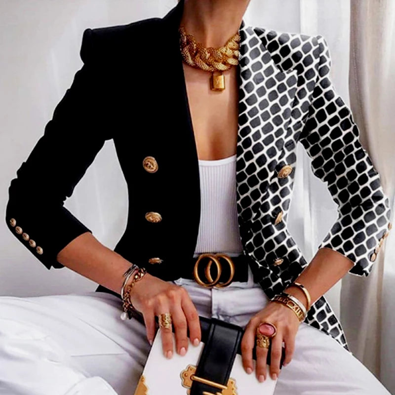Vintage Office Double Breasted Blazer Notched Collar Chic Blazer
