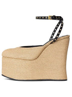Grass Woven Wedge Heel Thick Soled High Heels Sandals