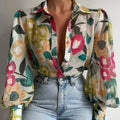 Fashion Lapel Lantern Sleeve Blouses