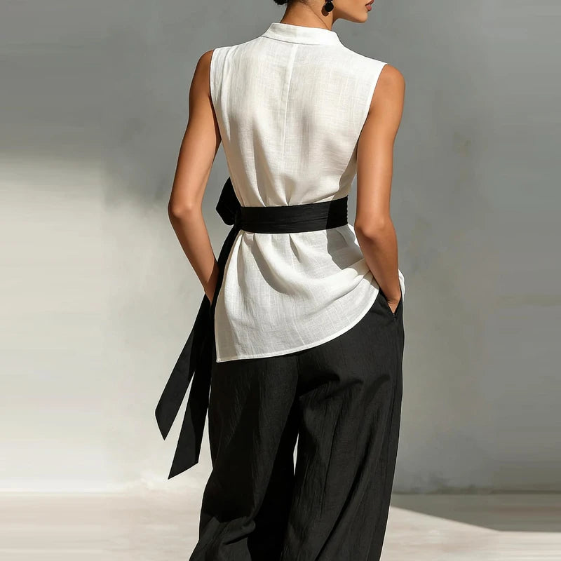 Fashion High Street Pocket Loose Sleeveless Top and Pants Two-piece Set