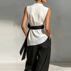 Fashion High Street Pocket Loose Sleeveless Top and Pants Two-piece Set