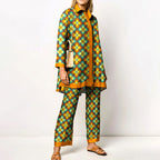 Elegant Loungewear Print 2PCS Ladies Suit Long Sleeve Wide Leg Pants Set