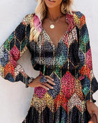Colorful Floral Printed Drawstring Ruffle Miniskirt Robe