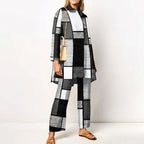 Elegant Loungewear Print 2PCS Ladies Suit Long Sleeve Wide Leg Pants Set