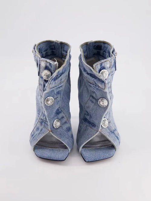 Catwalk High Heel Denim Square Toe Boots