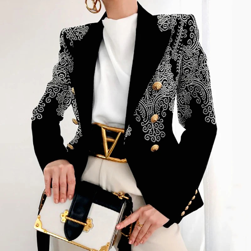 Vintage Office Double Breasted Blazer Notched Collar Chic Blazer