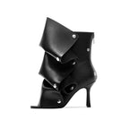 Plaid Pleated Mid Leg Fish Mouth Cool Boots