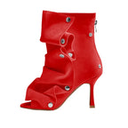 Plaid Pleated Mid Leg Fish Mouth Cool Boots