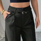 Elegant High Waist Wide Leg Fashion Straight-cut Suit Pants