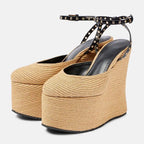 Grass Woven Wedge Heel Thick Soled High Heels Sandals