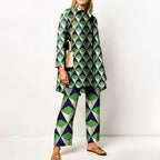 Elegant Loungewear Print 2PCS Ladies Suit Long Sleeve Wide Leg Pants Set