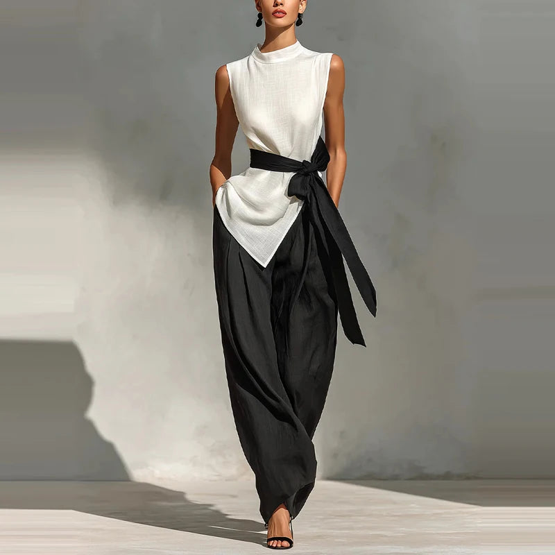 Fashion High Street Pocket Loose Sleeveless Top and Pants Two-piece Set