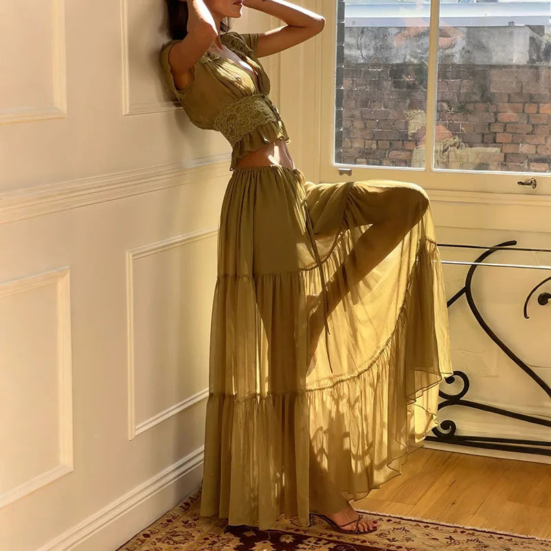 Elegant Fashion Mesh Hight Waist Solid Vacation Outfits