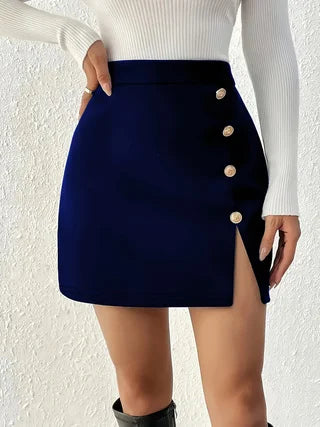 Ladies' fashion trend slit breasted short skirt