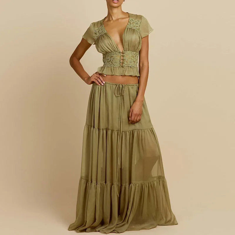Elegant Fashion Mesh Hight Waist Solid Vacation Outfits