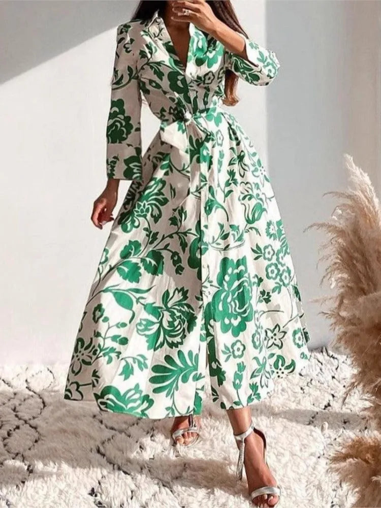 Fashion Printed Shirt Dress Robe