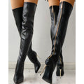 11.5cm Ultra High Heel Over The Knee Boots Black PU Pointed Toe Thigh High Boots w/ Zipper