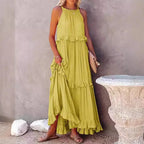 Elegant Apricot Ruffle Maxi Dress