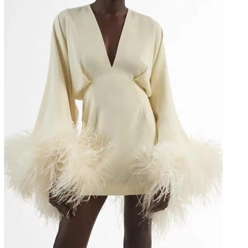 Feather Trim Skirt Dress