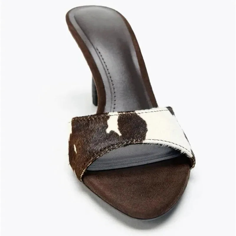 Suede Slippers Retro Elegant High Heels Slide