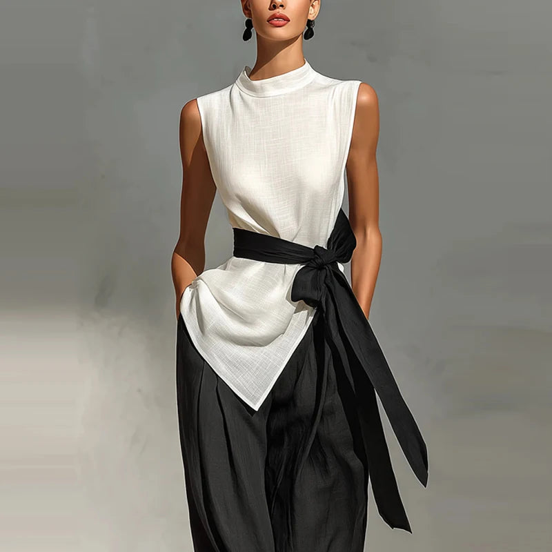 Fashion High Street Pocket Loose Sleeveless Top and Pants Two-piece Set