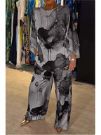 Satin Two Piece Sexy Top+Wide Leg Long Pants Outfits