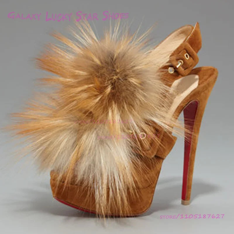 Brown Tassel Feather Buckle Stiletto Heels