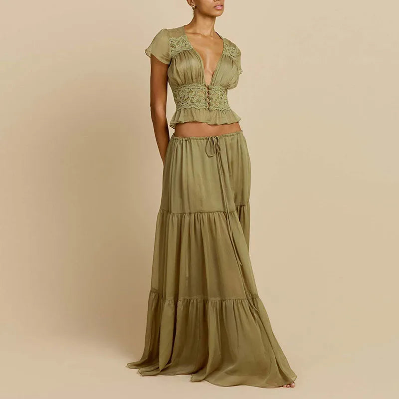 Elegant Fashion Mesh Hight Waist Solid Vacation Outfits