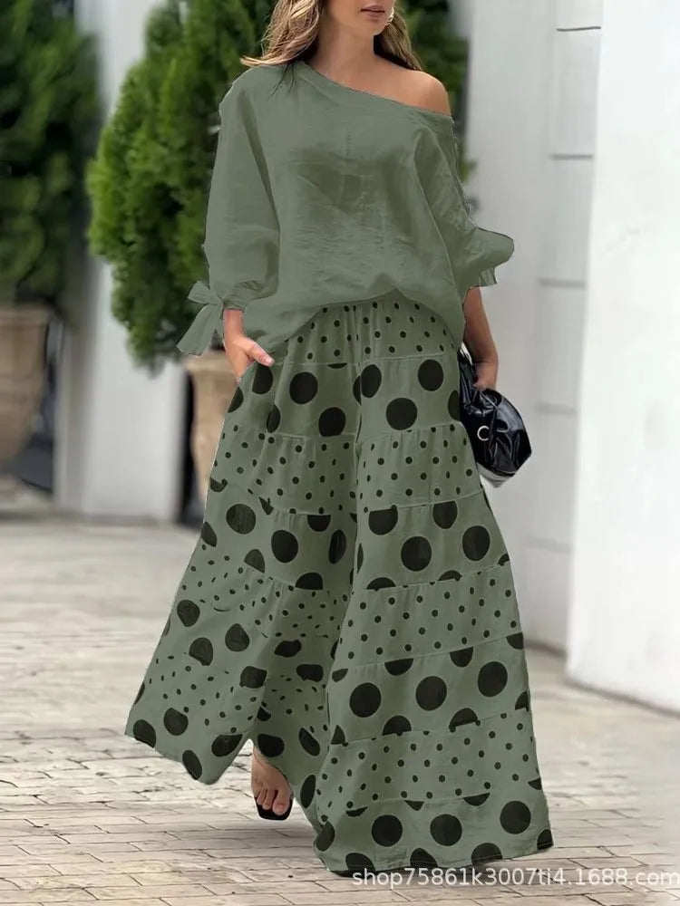 Hollow Loose Polka Dot Printed Leg Pants Suit