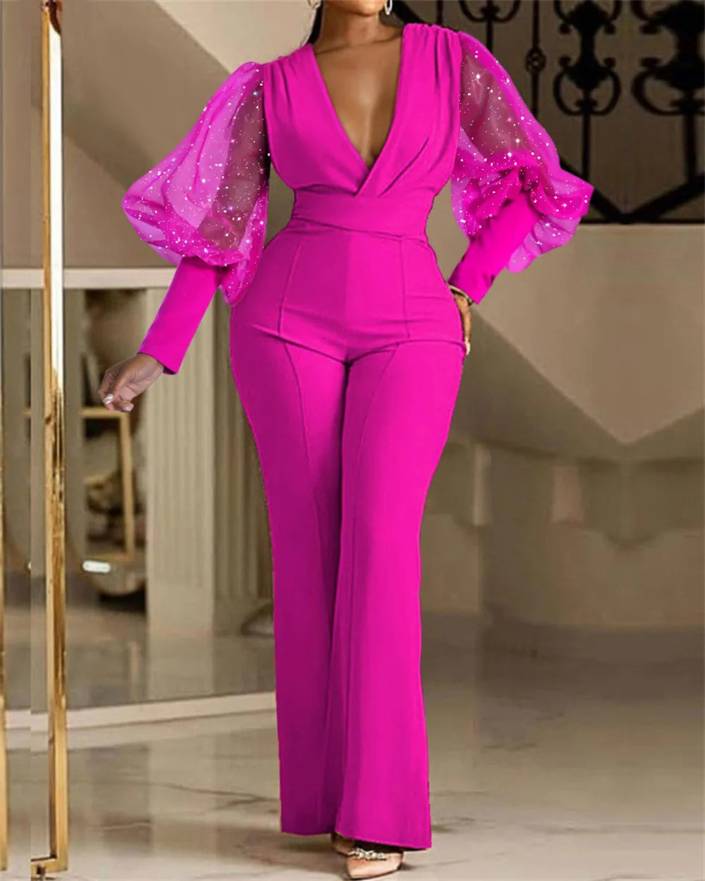 High Waist Sequins Bodycon Jumpsuit