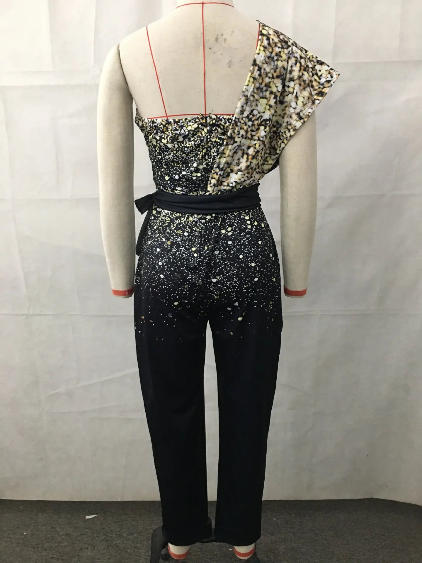 Cut-out Design Belt Decoration V-neck Fashion Sequin One-shoulder Bodysuit