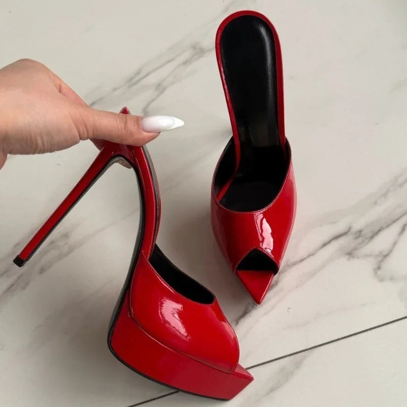 Patent Leather Platform Mules Slip-On