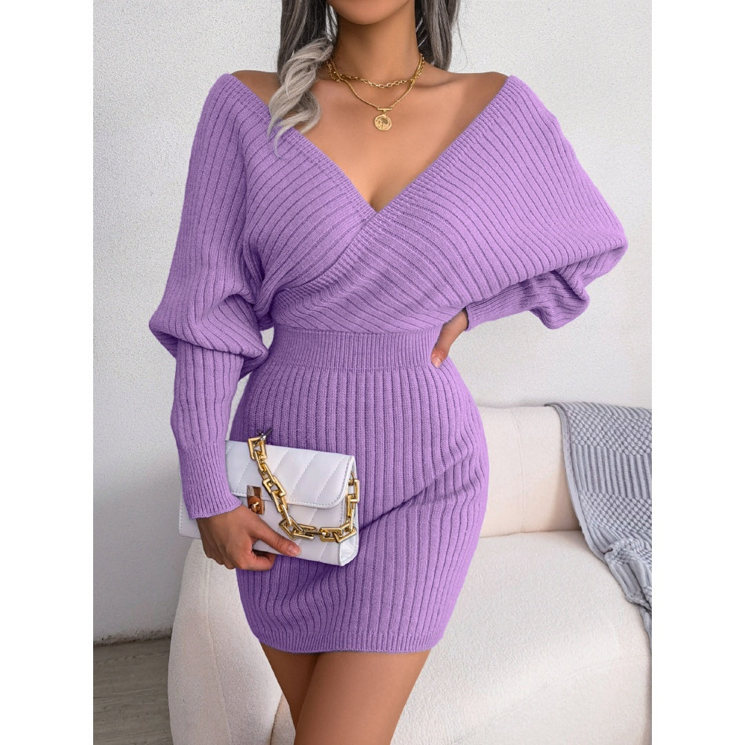 Cross V-Neck Bat-Sleeve  Dress