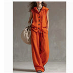 Sleeveless Hooded Top & Wide-Leg Pants Set | High-Waist Two-Piece