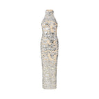 Sequined Bling Mesh Halter Maxi Dress