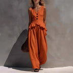 Ruffled Tank Top & Draping Wide-Leg Pants Set