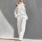 Long-Sleeve Turtleneck Top & Pants Set – Elegant 2-Piece