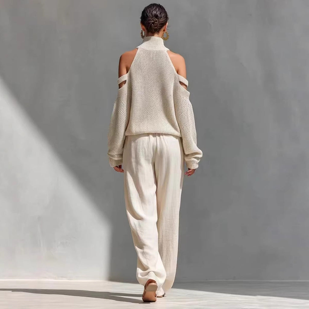 Long-Sleeve Turtleneck Top & Pants Set – Elegant 2-Piece