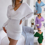 Cross V-Neck Bat-Sleeve  Dress