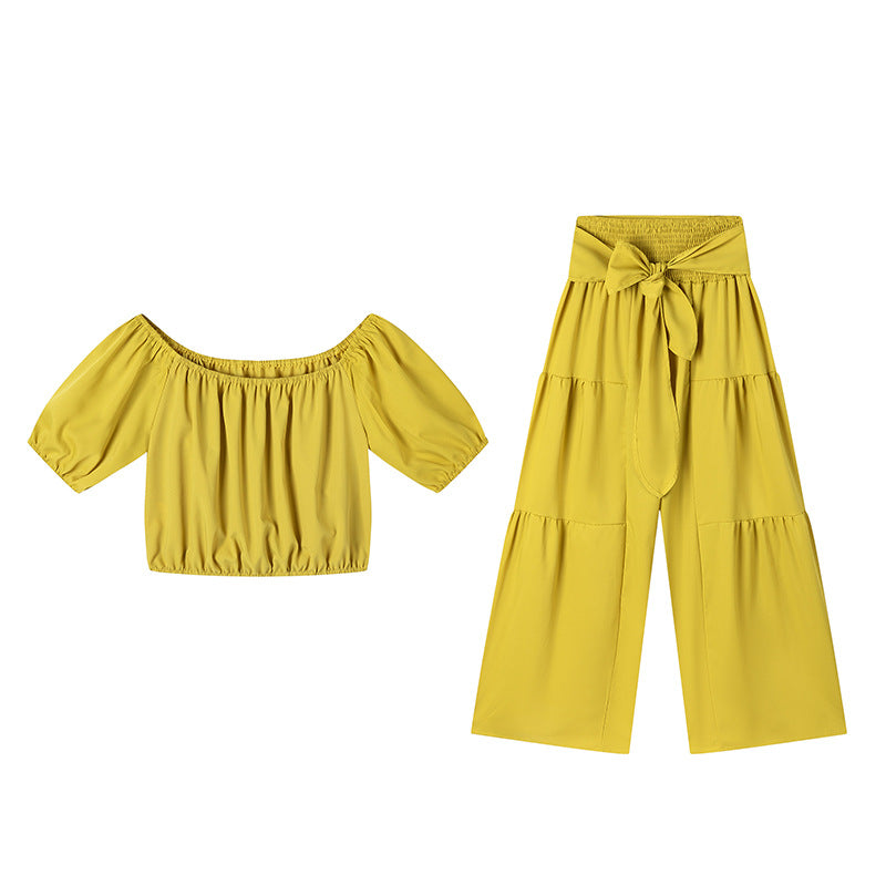 Colorful High-Waist Flared Pants & Top Two-Piece Set