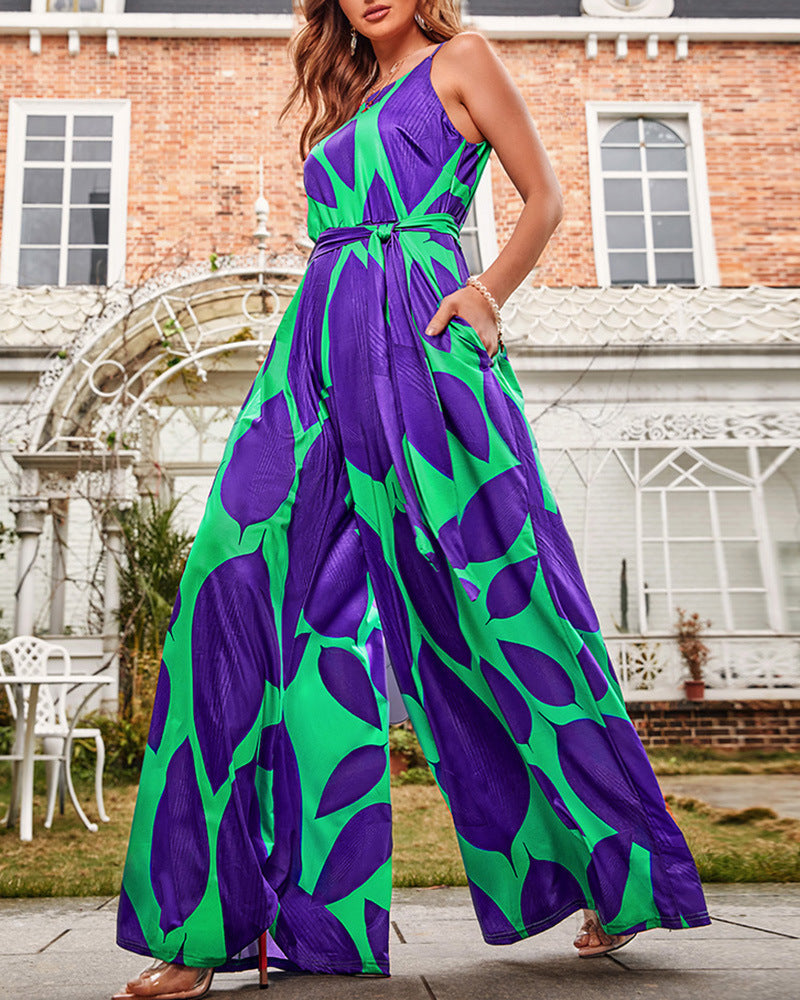 Green Splatter Lace Up Jumpsuit
