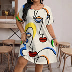 Whimsical Printed Round Neck Short Sleeve Dress