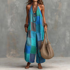 Plaid Print Jumpsuit – Sleeveless, Wide-Leg, Suspender Style