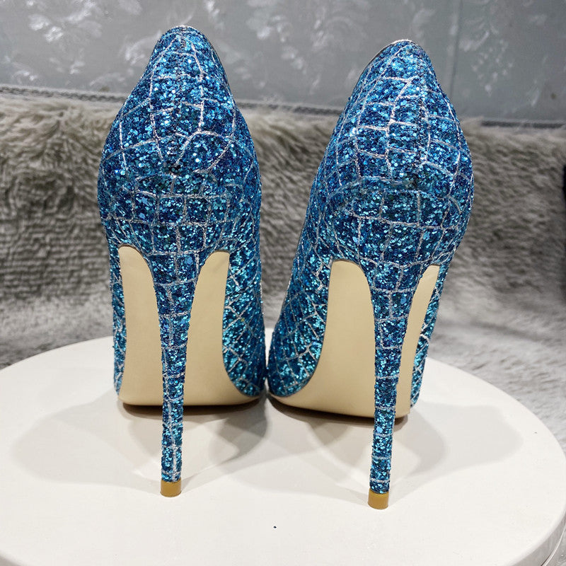 Blue Sequined High Heel
