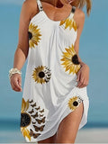 🌻 Plus Sunflower Print Sleeveless Wrap Dress