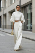 Women’s Short Top & High-Waisted Pants Set – Casual Two-Piece Outfit